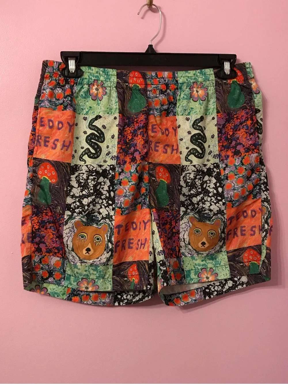 Teddy Fresh Myfawnwy Patchwork Trippy Swim Shorts Size Large